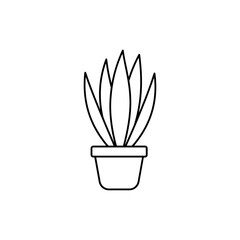Outline Icon of Potted Snake Plant in Minimalist Style