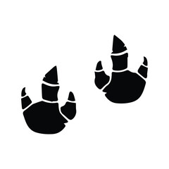Giganotosaurus Footprint Icon. Black silhouette of a Giganotosaurus footprint. Dinosaur footprint symbol. Dinosaur claw.