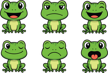 vector illustration frog toad amphibian funny cute cartoon mascot character cartoon with 6 poses 02