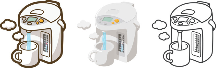 電気ポットでマグカップにお湯を注ぐ