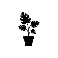 Fototapeta premium Outline Symbol of Tropical Leaves in Pot
