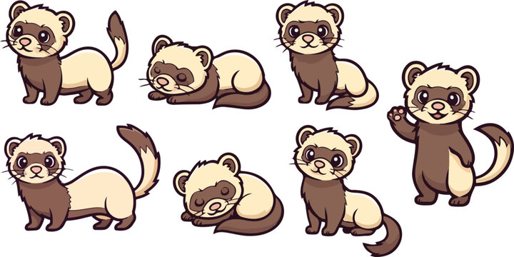 vector illustration of ferret weasel civet funny cute cartoon mascot character cartoon with 7 poses 
