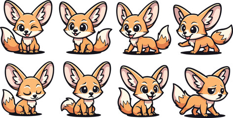 Obraz premium vector illustration of fennec fox funny cute cartoon mascot character cartoon with 8 poses 02