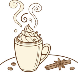 Cozy Hot Drink Whipped Cream Coffee Beans Cinnamon Anise Vector Art