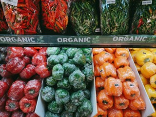 Organic Peppers and Chili Display at Market
