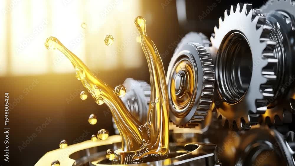 Aufkleber dynamic liquid flowing through industrial gears with bright backlight for mechanical processes and e