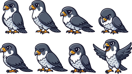 vector illustration of falcon hawk bird funny cute cartoon mascot character cartoon with 8 poses 03