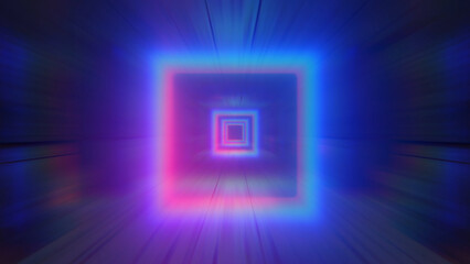 Abstract tunnel of glowing squares. Background