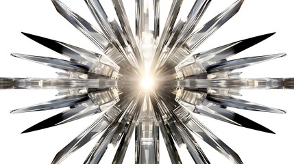 Metallic silver polish blast forming radial spikes outward from bottle center, crisp edges and liquid reflections isolated on white, clipping path applied, full frame .