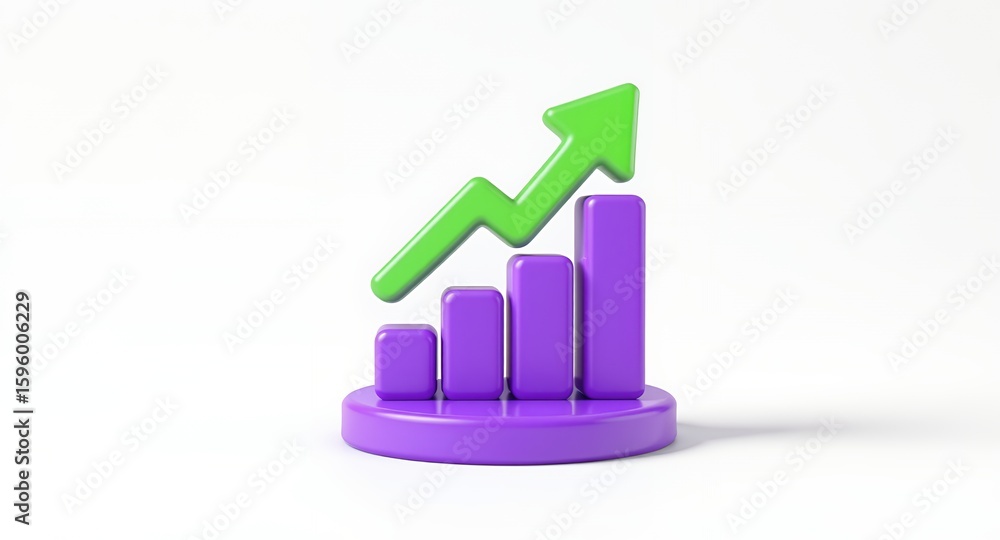 Poster 3d render of upward trending bar graph growth chart success icon business analytics visualiz