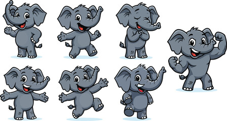 Fototapeta premium vector illustration of elephant funny cute cartoon mascot character cartoon with 7 poses 03