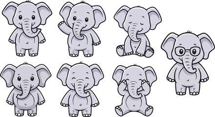 vector illustration of elephant funny cute cartoon mascot character cartoon with 7 poses 01
