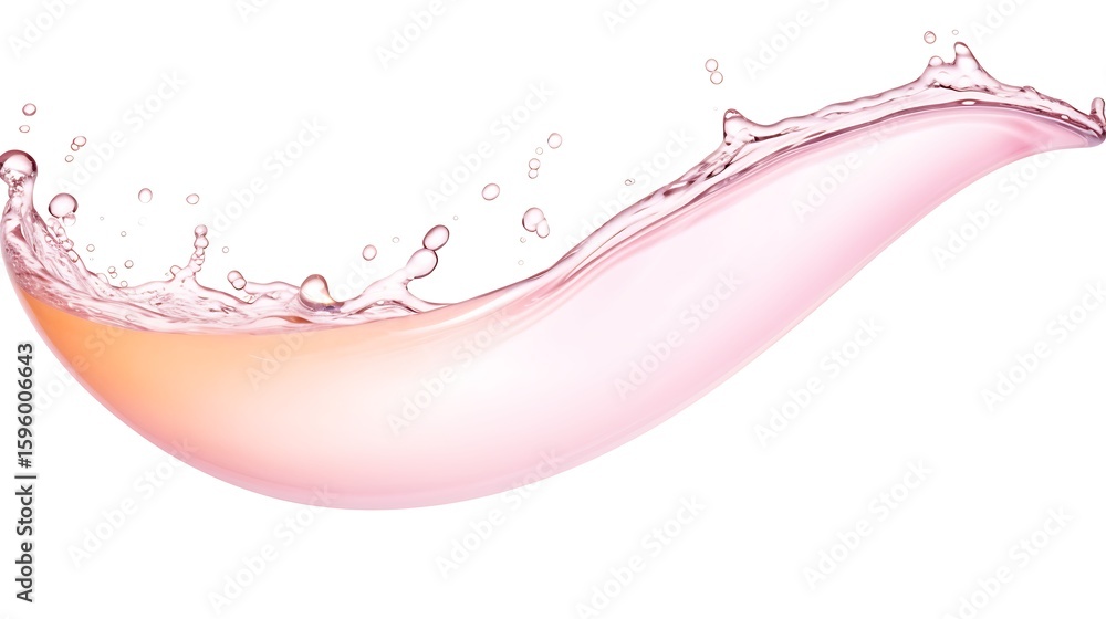 Poster peach pastel polish exploding sideways in a soft arc with rounded droplets, cleanly isolated on whit