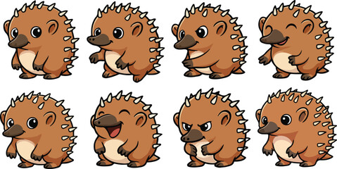 vector illustration of echidna hedgehog porcupine funny cute cartoon mascot character cartoon with 8 poses 01