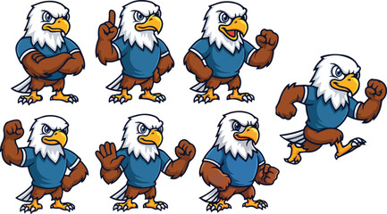 vector illustration eagle falcon hawk bird funny cute cartoon mascot character cartoon with 7 poses 04