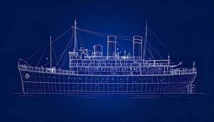 Historical Steamship Blueprint, Vector
