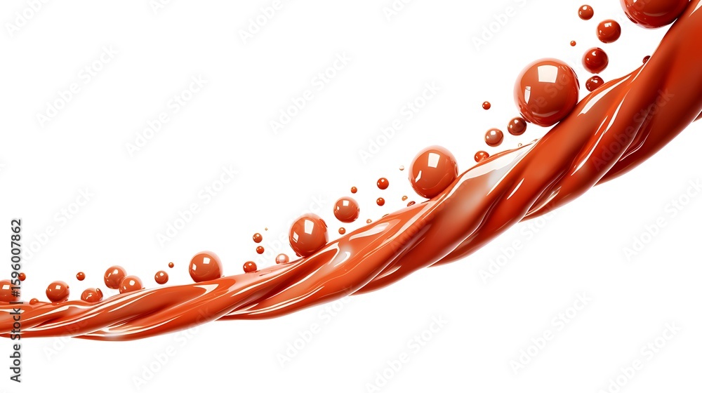 Poster warm terracotta polish splash in a diagonal streak with beads trailing behind, motion captured from 