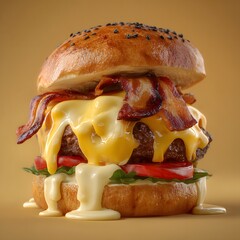 cheeseburger with dripping melted cheese and crispy bacon