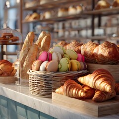 French Bakery Display Fresh Pastries