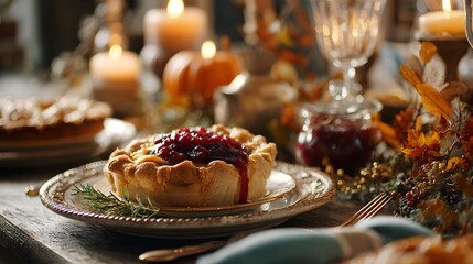 Thanksgiving Dinner Table Cranberry Pie