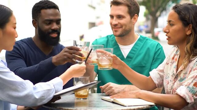 m&eacute;decin trinquant avec des coll&egrave;gues