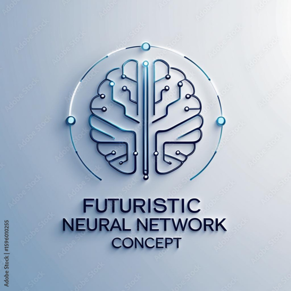 Poster human brain representation with circuit connections and circular frame in a digital illustration