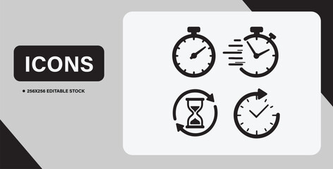 Icon set featuring timers on a transparent background, including symbols for a stopwatch and countdown timer in vector illustration.