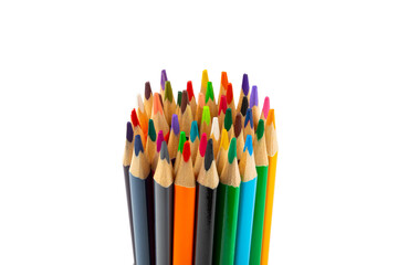 Colored pencils isolated on white background. Equipment for coloring. Stationery for...