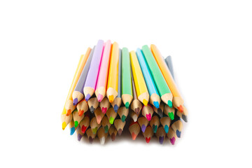 Colored pencils isolated on white background. Equipment for coloring. Stationery for...