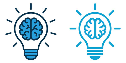 Brainstorming Ideas Icon Set – Light Bulb and Brain Vector for Innovation, Creativity, and Education