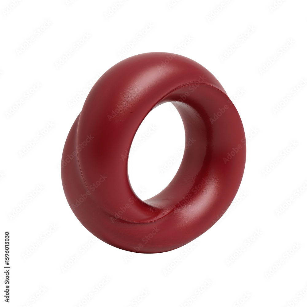 Fototapete abstract three-dimensional rendering of a maroon curved torus shape, isolated on a transparent