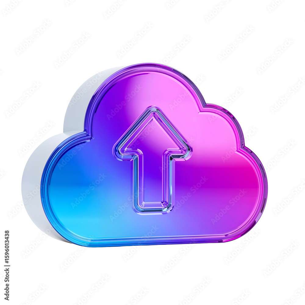 Aufkleber gradient cloud icon with arrow for data upload isolated on transparent style