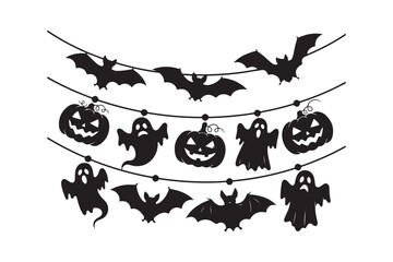 Black Halloween Garland with Bats Pumpkins and Ghosts