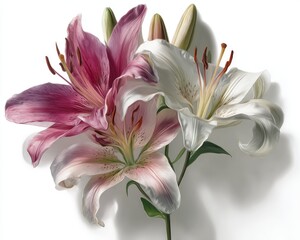 Obraz premium Pink And White Lilies Closeup Floral Display