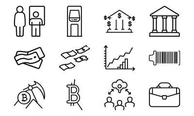 Finance and Banking Line Icon Set – Minimalist Business, Crypto, ATM, Money Transfer, Investment and Economy Icons Bundle for Digital Design and Web UI

