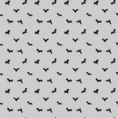 Bats with webbed wings fly. Digital illustration. Seamless pattern, isolated on a gray background. Holiday, Halloween theme for postcards, invitations, fabric prints