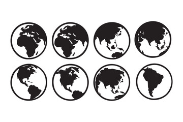 Obraz premium Earth globe icons. earth hemispheres with continents. vector world map set.