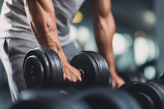 A person lifts a dumbbell in a contemporary gym setting, showcasing their strength and dedication to fitness