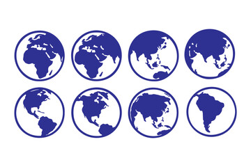 Earth globe icons. earth hemispheres with continents. vector world map set.