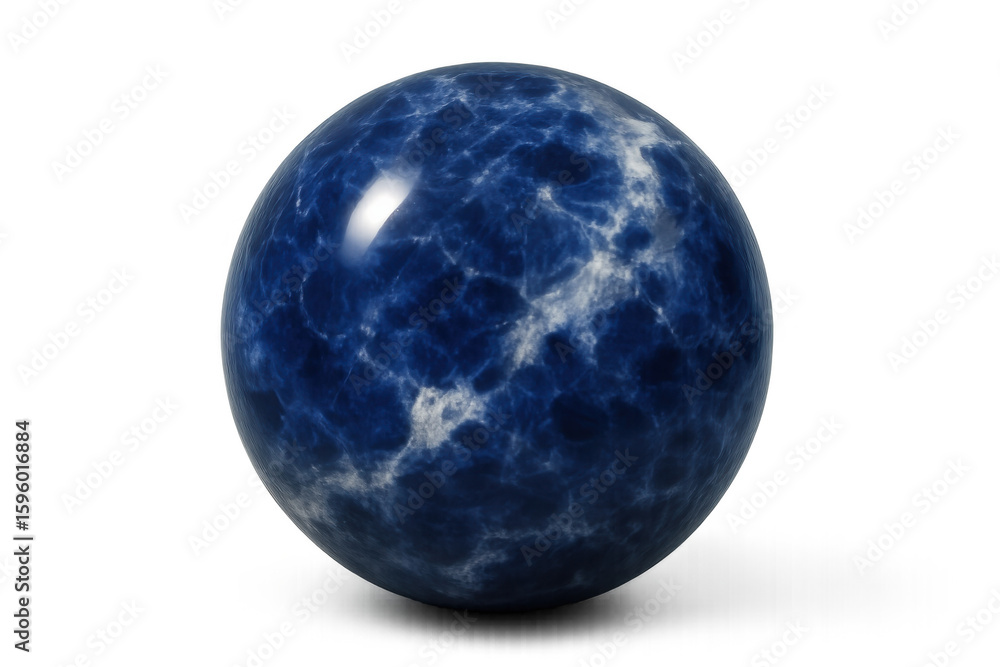 Poster perfect blue sodalite sphere with white veins rotating on a transparent background, ideal for image 