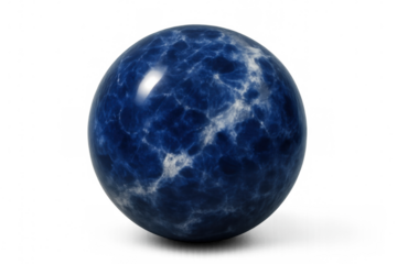 Perfect blue sodalite sphere with white veins rotating on a transparent background, ideal for image editing and compositing