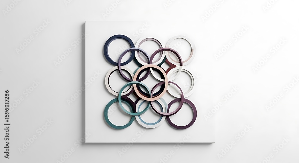 Poster a square canvas featuring an arrangement of interconnected, colorful circles creating a geometric, a