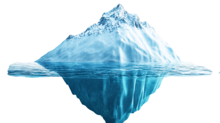 Iceberg concept illustration showing hidden business risks beneath surface of water isolated on transparent background