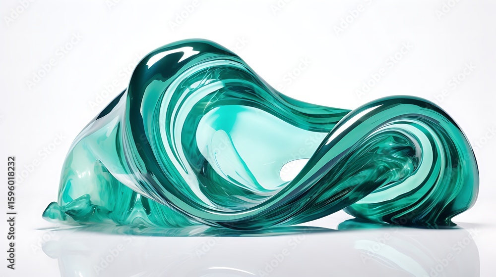 Poster metallic teal polish spilling in controlled waves from an open bottle, smooth ripples and mirror-lik