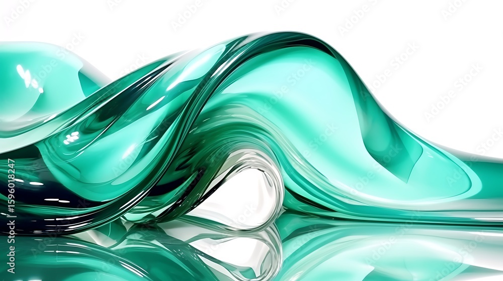 Poster metallic teal polish spilling in controlled waves from an open bottle, smooth ripples and mirror-lik