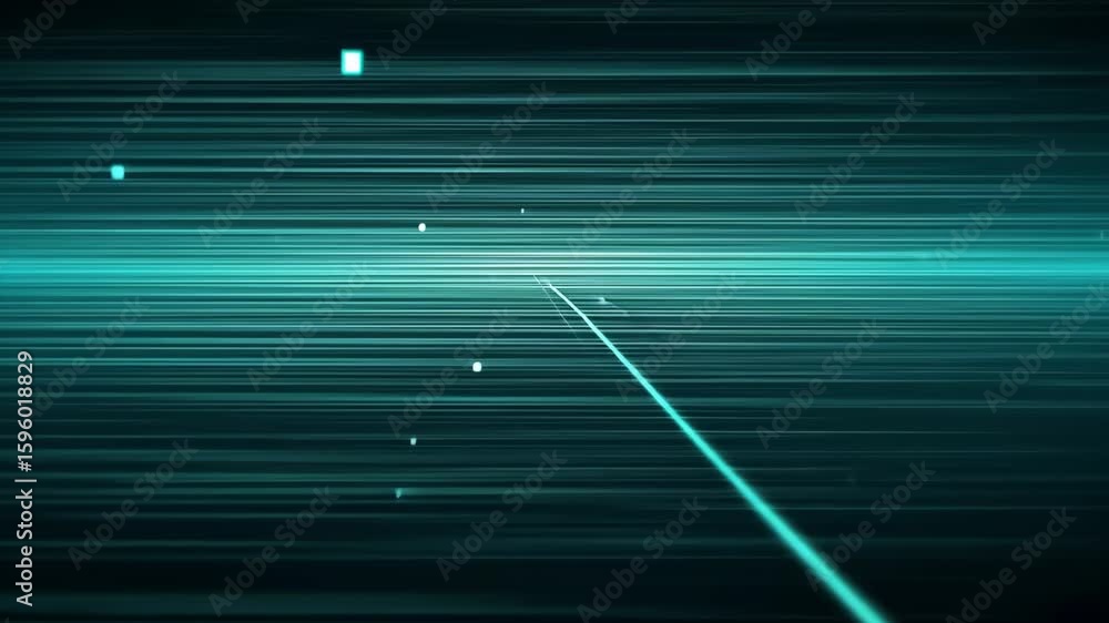Poster futuristic digital data streaming with glowing neon lines and particles