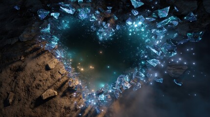 Glowing Blue Crystal Heart in Dark Cosmic Space