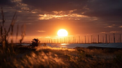 Vibrant Sunset Over Industrial Silhouette at the Coast