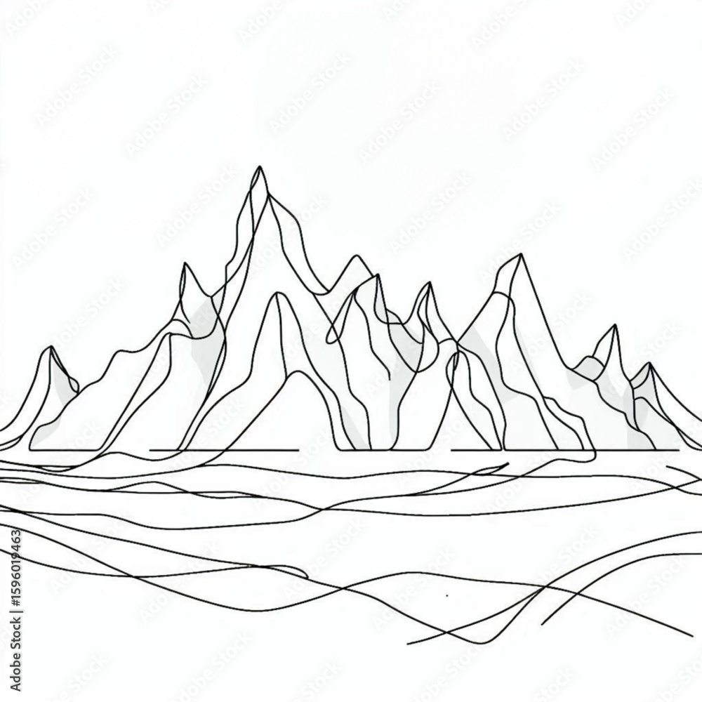 Poster mountain range created with single line outline vector style