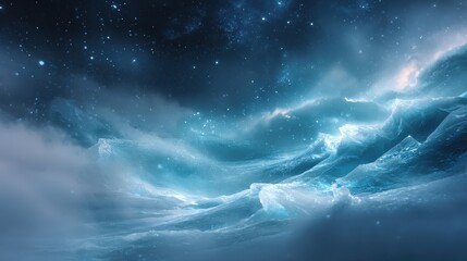 Abstract Cosmic Cloudscape: Blue Nebula with Glowing Stars